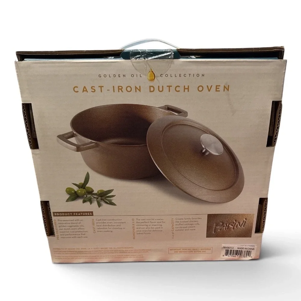 Parini Golden Oil Collection 2.4 Qt Cast Iron Dutch Oven Pre-Seasoned Brown
